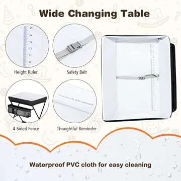 Costzon Changing Table, Portable Baby Changing Table Foldable Diaper Changing Station with Safety Belt, Large Storage Rack & Shelf, Nursery Organizer for Newborn Infant (Black)