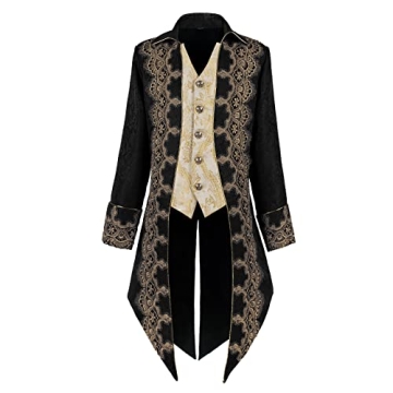 Taamlou Men's Medieval Tailcoat Jacket with Embroidery - Vintage Gothic Steampunk Tuxedo