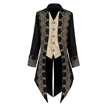 Taamlou Men's Medieval Tailcoat Jacket with Embroidery - Vintage Gothic Steampunk Tuxedo