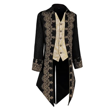 Taamlou Men's Medieval Tailcoat Embroidery Gothic Jacket