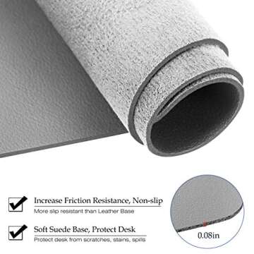 TOWWI PU Leather Desk Pad with Suede Base, Multi-Color Non-Slip Mouse Pad, 32” x 16” Waterproof Desk Writing Mat, Large Desk Blotter Protector (Gray)