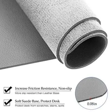 TOWWI PU Leather Desk Pad with Suede Base, Multi-Color Non-Slip Mouse Pad, 32” x 16” Waterproof Desk Writing Mat, Large Desk Blotter Protector (Gray)