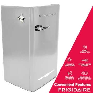 Frigidaire Retro Compact Fridge with Chiller, 3.2 cu ft Countertop Fridge with Built-In Bottle Opener, Compact Refrigerator for Office, Bedroom, Dorm Room or Cabin - 16.5"D x 19"W x 31"H (Moonbeam)