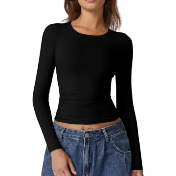 QINSEN Long Sleeve Crewneck Fitted Tees for Women - Stylish & Comfortable