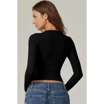 QINSEN Crewneck Long Sleeve Fitted Tops for Women