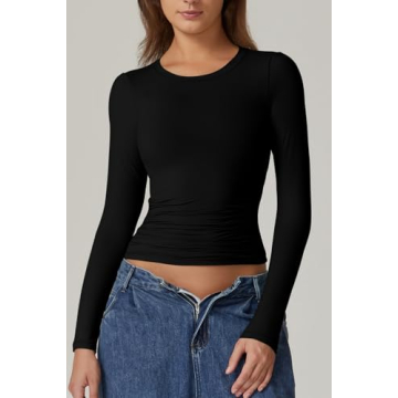 QINSEN Crewneck Long Sleeve Fitted Tops for Women