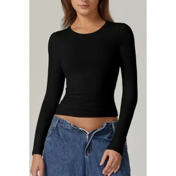 QINSEN Crewneck Long Sleeve Fitted Tops for Women