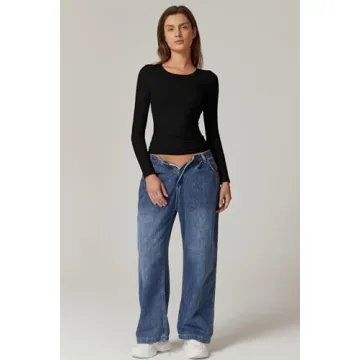 QINSEN Crewneck Long Sleeve Fitted Tops for Women