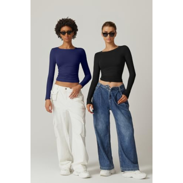 QINSEN Crewneck Long Sleeve Fitted Tops for Women