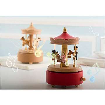 LILYXIN Carousel Music Box, Handmade Wooden Merry-Go-Round Horse Musical Box Turn Horse Shaped Wood ...