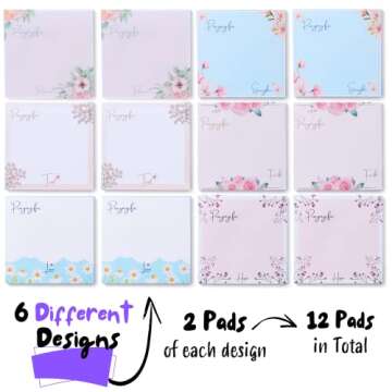 Mr. Pen- Sticky Notes, 3”x3”, 12 Pads, Floral Sticky Notes, Sticky Note, Self-Stick Note Pads, Sticky Pads Sticky Notes Aesthetic, Colorful Sticky Notes, Sticky Notes Bulk Sticky Notes