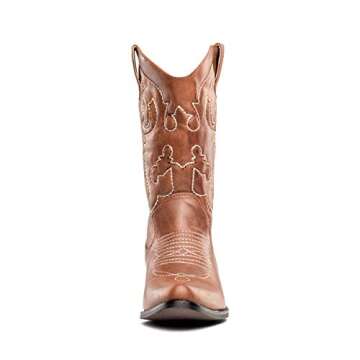 SheSole Women's Cowboy Boots - Stylish Wide Calf Cowgirl Tan Size 9