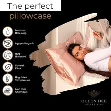 QUEEN BEE SILK - 2 Pack Silk Pillowcase for Hair and Skin - 22 Momme Mulberry Silk - Charmeuse Weave - Envelope Closure - Standard Size - White