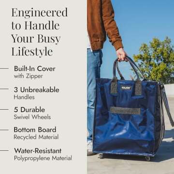 HULKEN (Large, Midnight Blue) Reusable Grocery Bag On Wheels - Stylish, Durable, Versatile