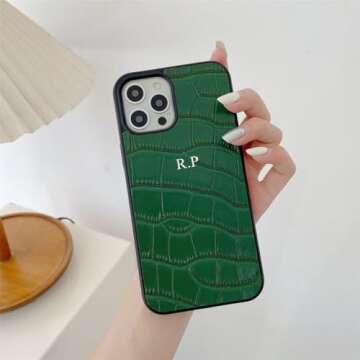 ZIPULIS Personalise Gold Silver Initial Letters PU Leather Crocodile Case for iPhone 14 15 Pro Max 1...