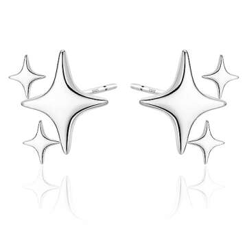 PANSHI Sterling Silver Post Earrings Star Stud Earrings for Women Teen Trendy Hypoallergenic Small P...