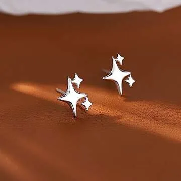 PANSHI Sterling Silver Post Earrings Star Stud Earrings for Women Teen Trendy Hypoallergenic Small Post Pierced Studs Earrings Jewelry Gifts (3 Stars)