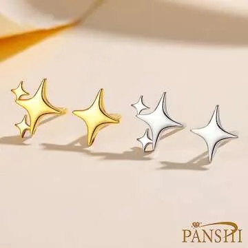 PANSHI Sterling Silver Post Earrings Star Stud Earrings for Women Teen Trendy Hypoallergenic Small Post Pierced Studs Earrings Jewelry Gifts (3 Stars)
