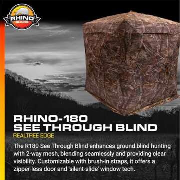 Rhino Blinds R180 3 Person See Through Hunting Ground Blind, Realtree Edge