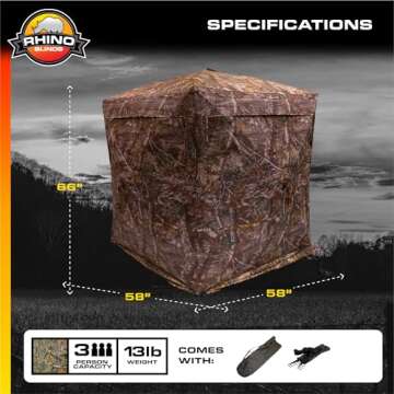 Rhino Blinds R180 3 Person See Through Hunting Ground Blind, Realtree Edge