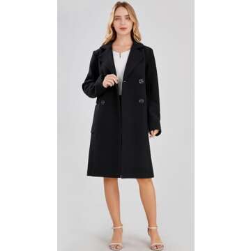 Chouyatou Women's Chic Double Breasted Mid-Long Wool Blend Pea Coat