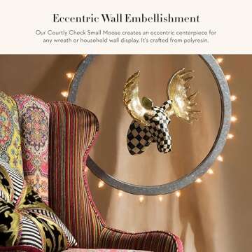 MACKENZIE-CHILDS Courtly Check Small Animal Wall Decor, Checkered Wall Art, Moose