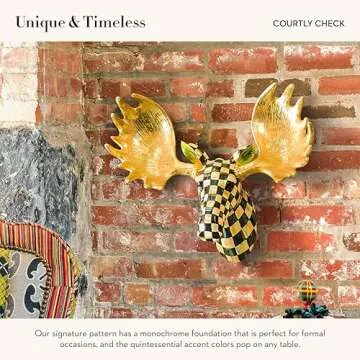 MACKENZIE-CHILDS Courtly Check Small Animal Wall Decor, Checkered Wall Art, Moose