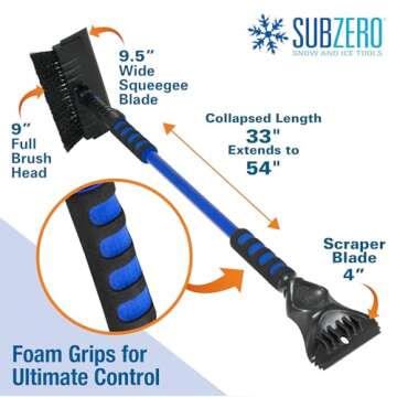 SubZero 14015 54" Avalanche Snowbroom for Truck, Car with Pivoting Brush Head and Squeegee