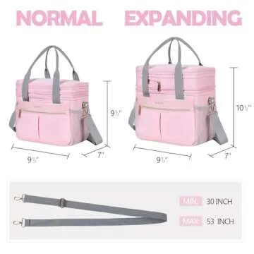 Hedcaw Lunch Box for Women Double Deck Insulated Lunch Bag Women Expandable Leakproof Reusable Lunch Cooler for Work, Office, Picnic, Pink