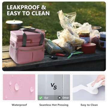 Hedcaw Lunch Box for Women Double Deck Insulated Lunch Bag Women Expandable Leakproof Reusable Lunch Cooler for Work, Office, Picnic, Pink