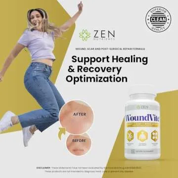 Zen Nutrients WoundVite Pre & Post Surgery Support, Scar & Wound Care, Scar Treatment, Plastic & General Surgery, Heal Faster & Aids in Recovery Time w/ Bromelain, Turmeric & Arnica - 60 Vegan Caps
