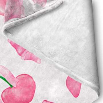 Reateforin Pink Cherry Bow Throw Blanket for Stylish Comfort