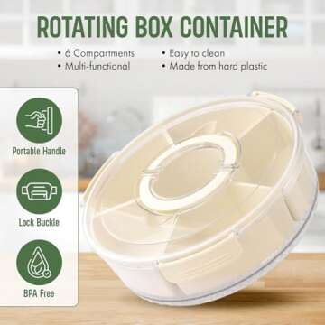 Spining Divided Serving Tray with Lid Veggie Tray with Lid and Handle, Multi-Purpose Snackle Box Con...