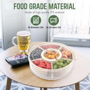 Spining Divided Serving Tray with Lid Veggie Tray with Lid and Handle, Multi-Purpose Snackle Box Container for Charcuterie, Taco Tuesday, Movie Night, Travel, Beach, or Picnic Essentials