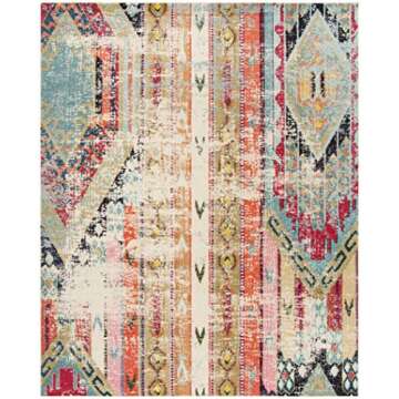 SAFAVIEH Monaco Collection Area Rug - 9' x 12', Multi, Boho Chic Tribal Distressed Design, Non-Shedding & Easy Care, Ideal for High Traffic Areas in Living Room, Bedroom (MNC222F)
