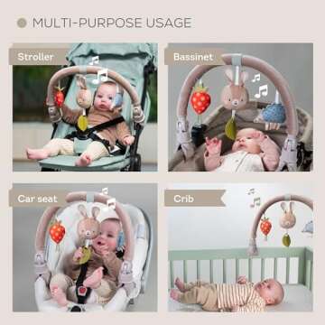 Taf Toys Arch | Ideal for Infant & Toddlers, Fits Stroller & Pram, Activity Arch with Fascinating Toys, Stimulates Baby’s Senses and Motor Skills Development, Easier Outdoors (Musical Bunny Arch)