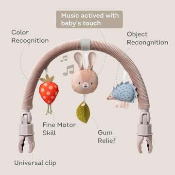 Taf Toys Arch | Ideal for Infant & Toddlers, Fits Stroller & Pram, Activity Arch with Fascinating Toys, Stimulates Baby’s Senses and Motor Skills Development, Easier Outdoors (Musical Bunny Arch)