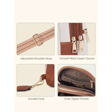 Telena Sling Bag for Women Crossbody Fanny Packs for Women Leather Sling Chest Bag with Adjustable Strap Beige Brown