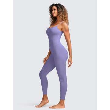 CRZ YOGA Butterluxe Jumpsuits for Women Yoga Workout Casual One Piece Leggings Romper with Built in Bra Dark Lavender Purple Medium