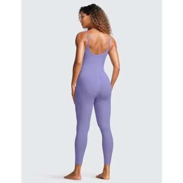 CRZ YOGA Butterluxe Jumpsuits for Women Yoga Workout Casual One Piece Leggings Romper with Built in Bra Dark Lavender Purple Medium
