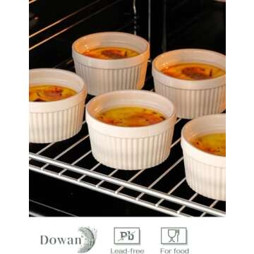 DOWAN 10 oz Ramekins - Ramekins for Creme Brulee, Porcelain Ramekins Oven Safe, Classic Style Ramekins for Baking, Souffle Ramekins Bowls, Set of 6, White