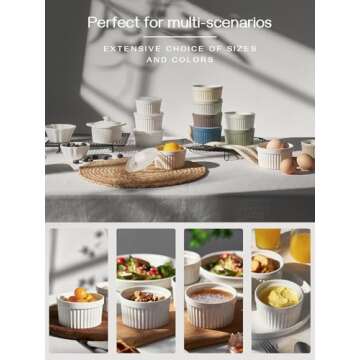 DOWAN 10 oz Ramekins - Ramekins for Creme Brulee, Porcelain Ramekins Oven Safe, Classic Style Ramekins for Baking, Souffle Ramekins Bowls, Set of 6, White