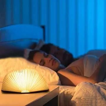 XIUDI 8 Colors Mini Folding Book Lamp,Portable Wooden Book Lights,Desk Light,Novelty LED Paper Lantern with USB Rechargeable Night Light,Unique Gifts for Book Lovers,Mini Wood (Size3.9×3.1×1in)