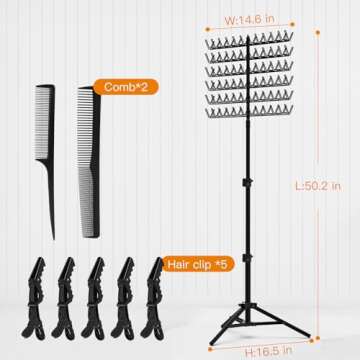 Sunnacate Braiding Hair Rack, Metal Hair Extension Holder Hanger Height Adjustable Braiding Rack, Braiding Stand with Hair Braiding Tools, Braiding Hair Separator Stand for Hair Salon Home Traveling