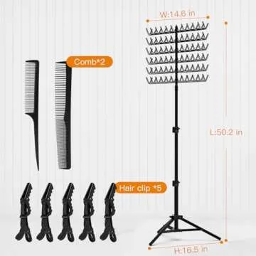 Sunnacate Braiding Hair Rack, Metal Hair Extension Holder Hanger Height Adjustable Braiding Rack, Braiding Stand with Hair Braiding Tools, Braiding Hair Separator Stand for Hair Salon Home Traveling