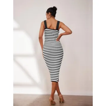 MEROKEETY Women's Spring Summer Ribbed Midi Dress