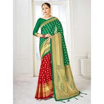 Elina Fashion Green Banarasi Art Silk Woven Saree for Women