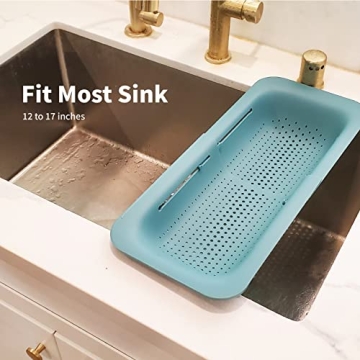 Makerstep Over the Sink Colander Strainer - Green Expandable Kitchen Gadget