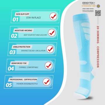 fenglaoda Compression Socks Women Men 6 Pairs, Knee High Best Support Circulation Socks for Running,...