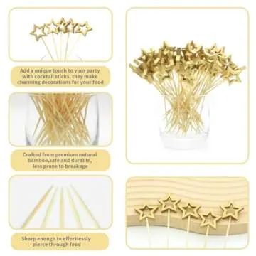 Gold Star Bamboo Cocktail Picks, 5.5 Inch Long Decorative Toothpicks Skewers for Appetizers, Fruits ...